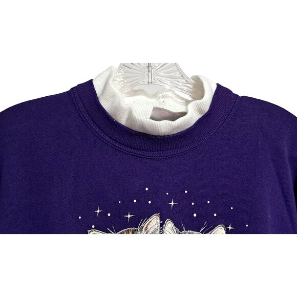 Vintage Cat Reflection Sweatshirt by Morning Sun Womens Size L Large Purple 80s - Picture 4 of 9